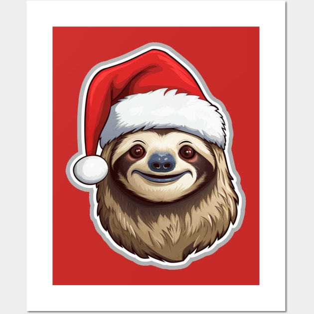 Christmas Sloth Wearing Santa Hat Wall Art by VelvetRoom